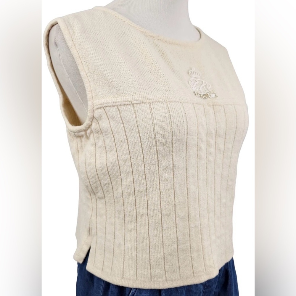 St. John Cream Ribbed Tank Top w SJ Appliqué- Sz M GUC - Picture 4 of 9